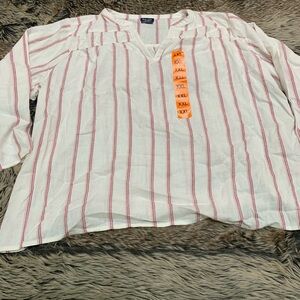 Splendid V-Neck striped Linen blend Blouse peasant style Size XXL